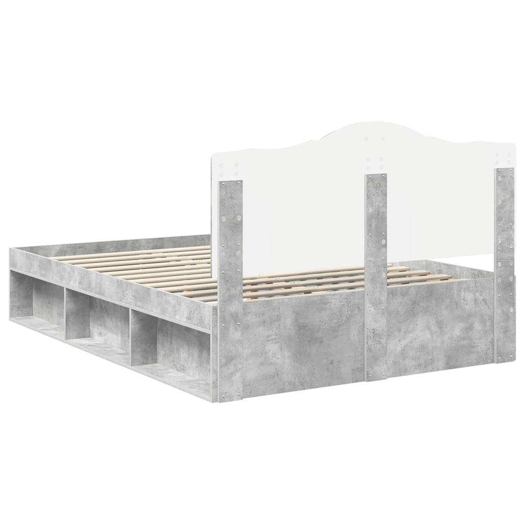 Bed Frame with Headboard  Concrete  140 X 200 Cm Solid Pine Wood