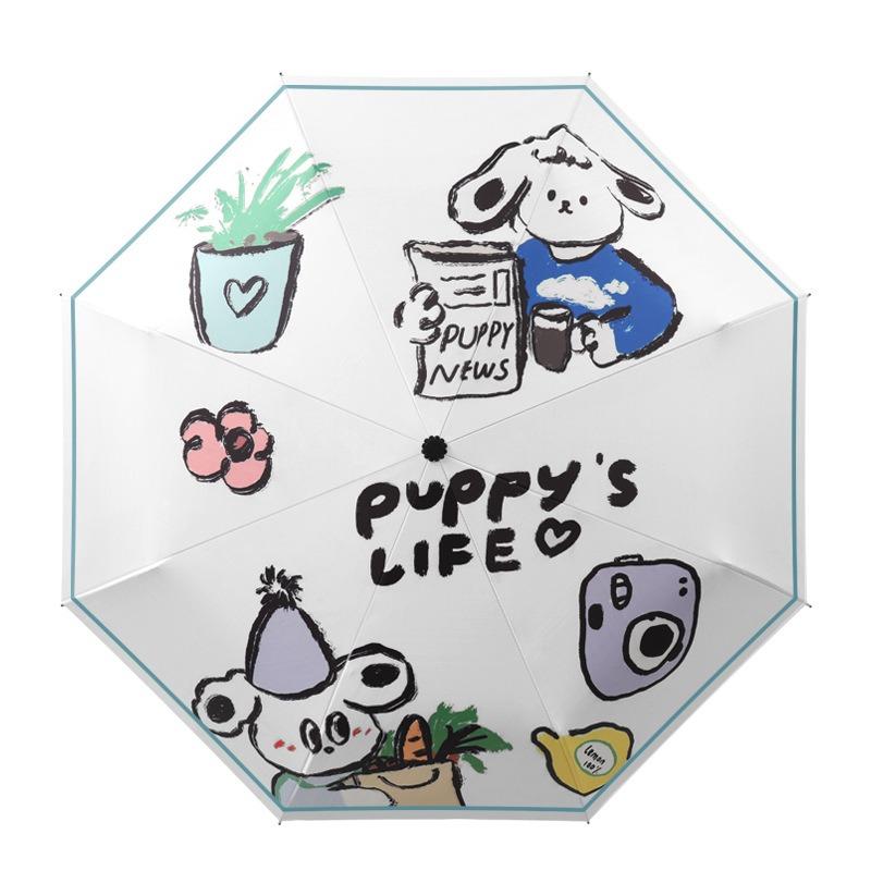 New automatic umbrella weather and rain vinyl business umbrella cartoon graffiti cute sun umbrella creative tri-fold umbrella