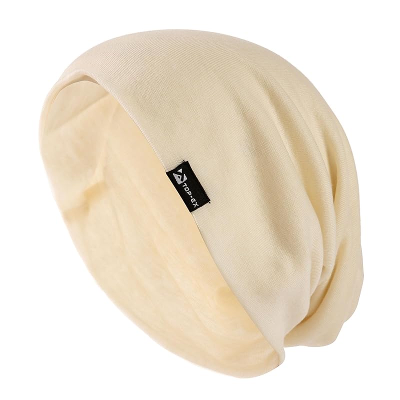 

[TOP-EX] Oversized all-day-season wool blend microweight extra large head beanie hat for men and women, skin-friendly, beige