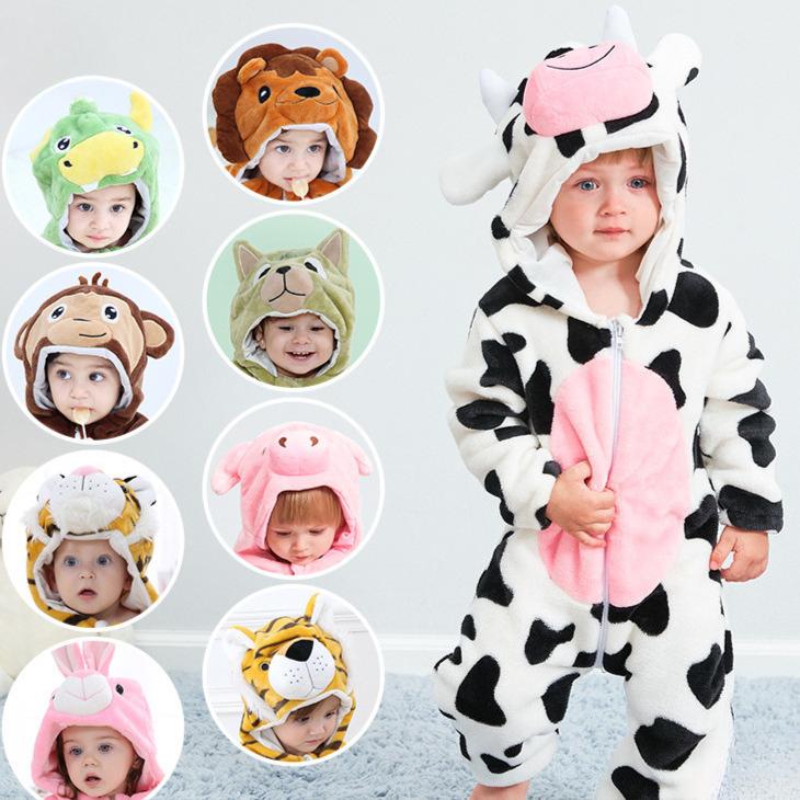 Animal Onesie Pajamas for Girls Boys Flannel Sleepwear Winter Warm Homewear Jumpsuit Children's One-Piece Hooded Fleece Rompers Long Sleeve Outfits