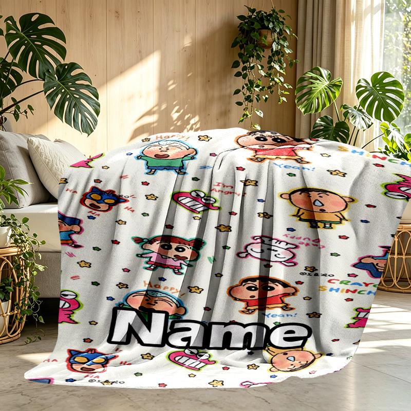 Custom Name Personalized Crayon Shin Print Blanket, Home Decor, Bedroom, Sofa, Camping, Couch, Gifts for Birthday ChristmasEnthusiasts