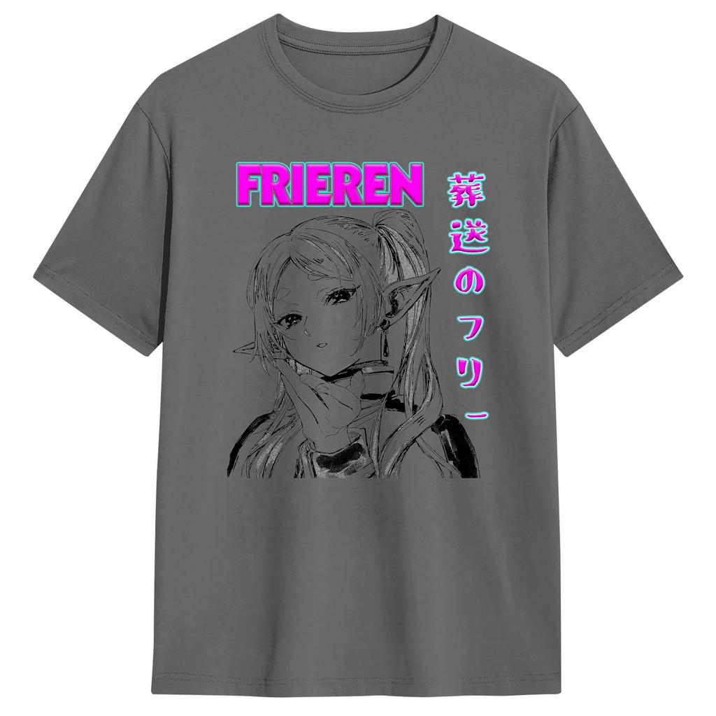 Novelty Sousou No Frieren Tshirts For Unisex Women Cotton Short Sleeve Crewneck Summer Tops Shirts