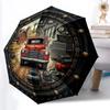 Vintage Truck Repair Workshop Pattern Umbrella, Portable and Foldable Design, 8 Ribs, a Casual Accessory for Halloween, Christmas, and Birthday Gifts.