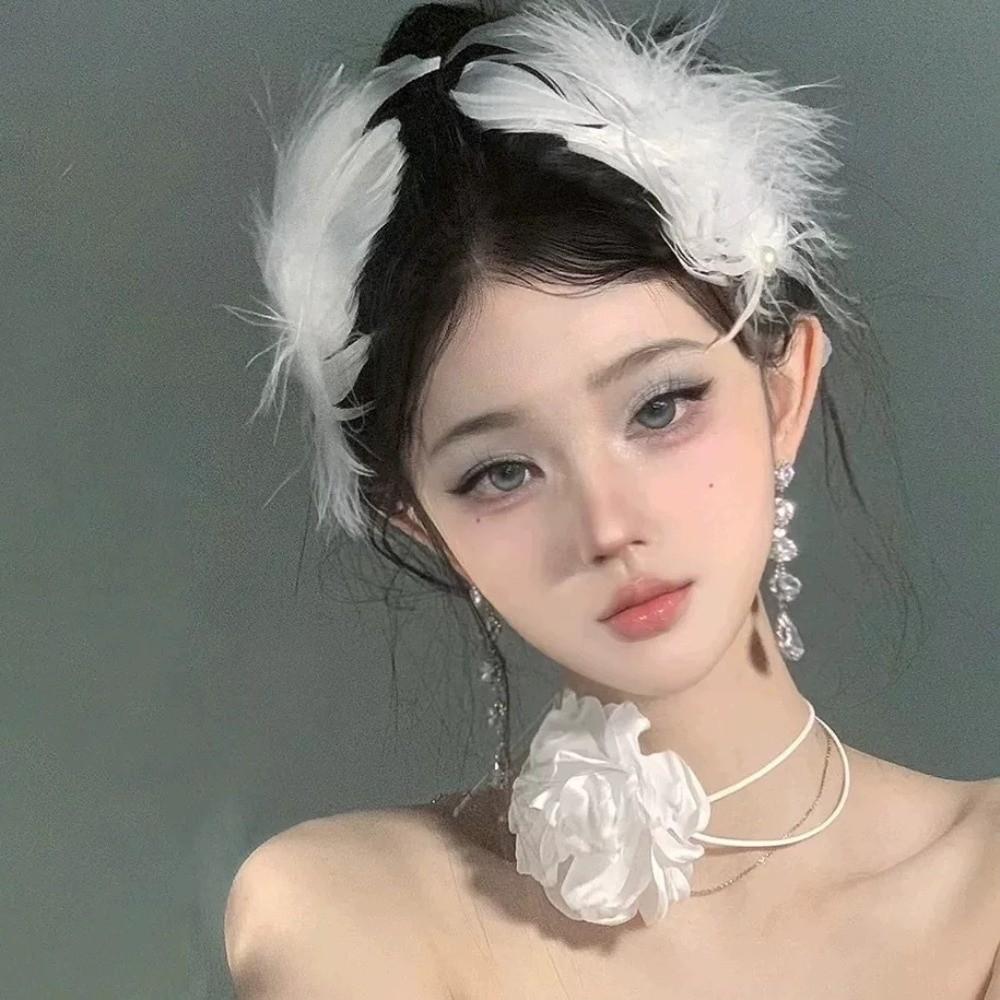 Ballet Style Feather Hair Clips Feather Side Hair Clips Gift Faux Pearl Hair Clips