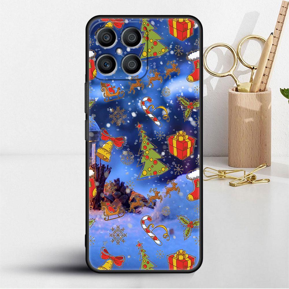 

Рождественский чехол с милым изображением лося и красным носом для Huawei Honor X8 X9 P50 X7 50 20 8X Play 9A P40 P30 Lite P Smart 2021, черный чехол для телефона Huawei P Smart Z