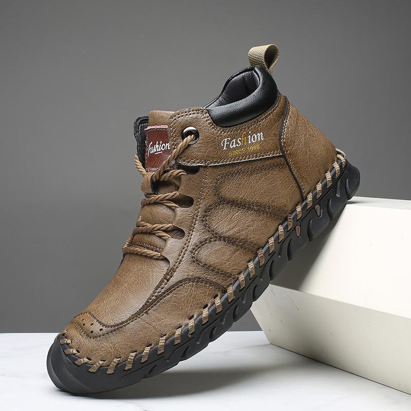 Hand-stitching Leather Men Boots Genuine Leather Casual Leather Shoes Men Ankle Boots
