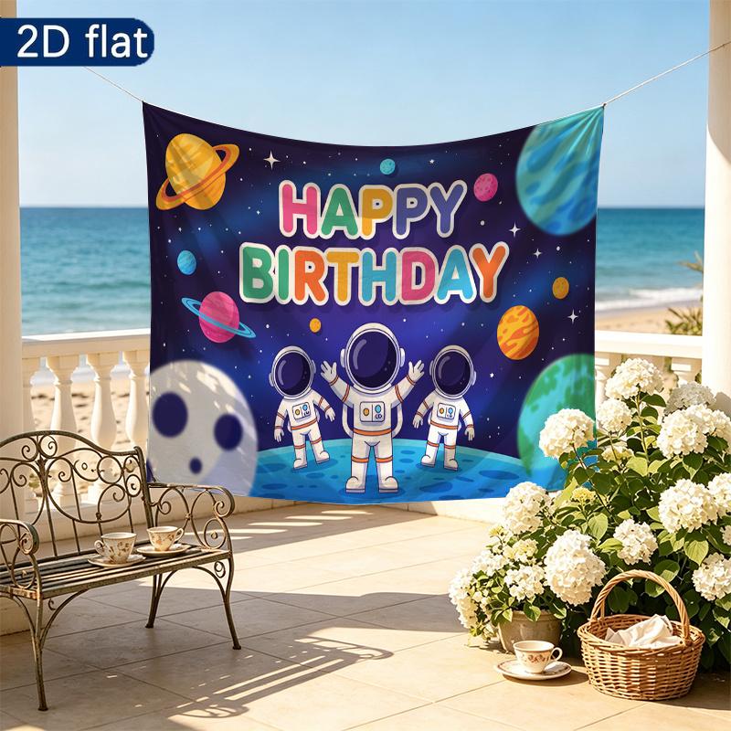 Birthday Party Space Planets Banner, Multicolor Polyester Backdrop for Wall Hanging Decor
