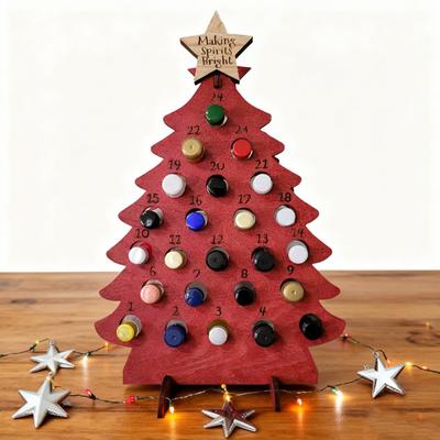 Wooden Christmas Tree Wine Rack 24 Days Advent Calendar Wine Bottle Holder Adult Christmas Tree Countdown Decoration for Countertop Bar Kitchen Decor