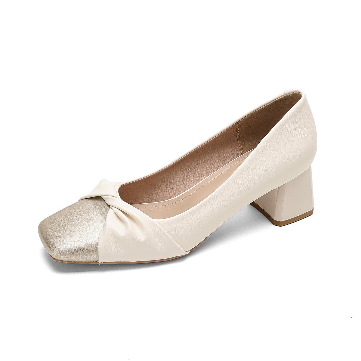 

Woman High Heel Shoes Elegant Square Toe Butterfly Knot Slip on Pumps French Style Pleated Design Daily Versatile Dress Heels 34 абрикосовый