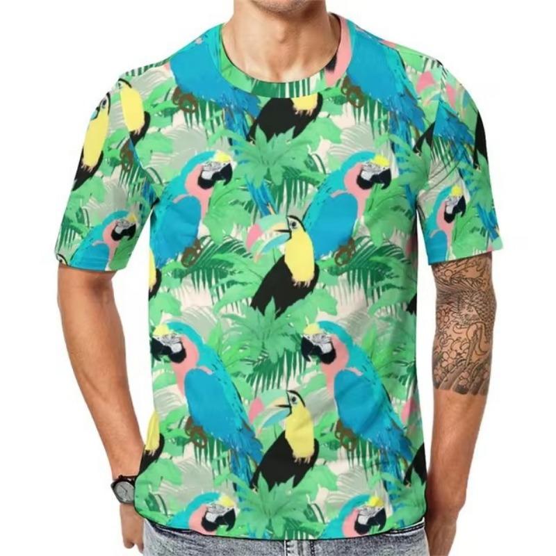 Interesting Parrot Pattern 3D Digital Printing Summer Round Neck Short Sleeved T-shirt Casual Fashion Trend Versatile Top