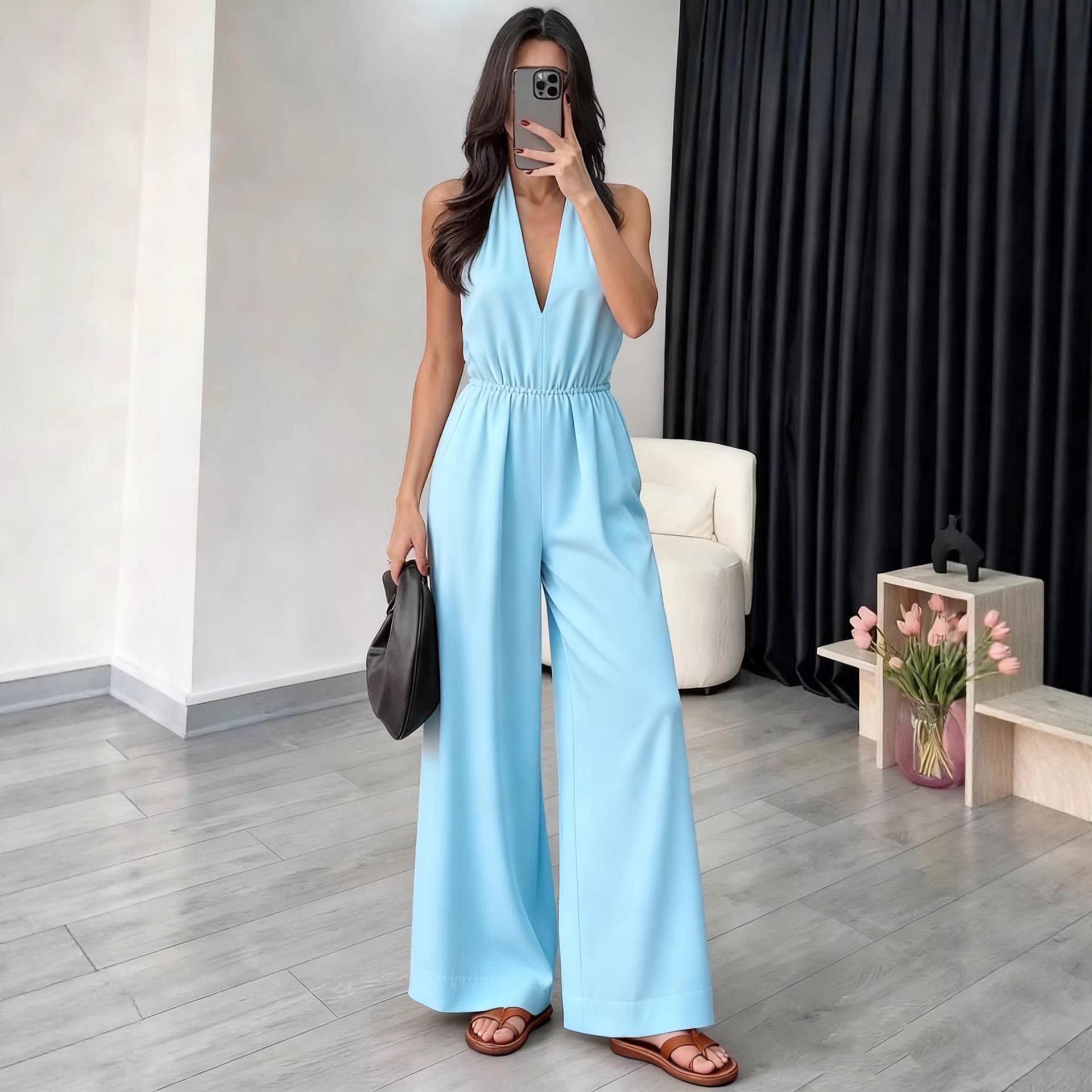 2026 Summer Women s V-neck Halter Jumpsuit: European & American Style, Chic French Fashion Extra Large