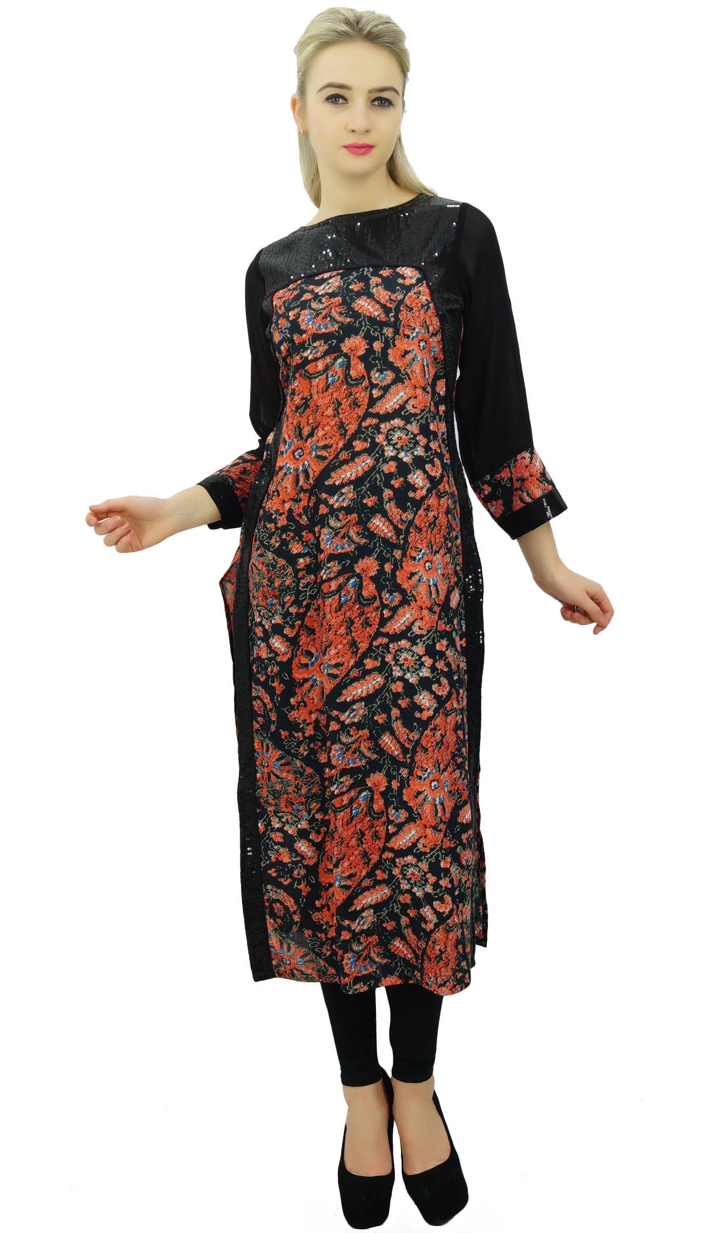 

Phagun Black Rayon Mid Calf Printed Striaght Kurti Women Casual Clothing-10 6 чорний
