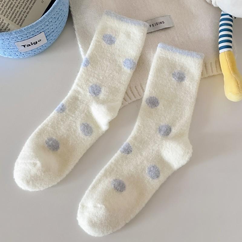 Plush Socks Thickened Warm Tube Socks Blue Home Sleeping Socks Cute Puppy Cartoon Confinement Socks