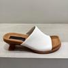 Super soft and waxy sheepskin women's slippers wear summer new leather medium heel kitten and one-word mop versatile sandals