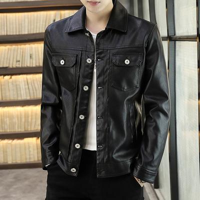 Tooling Leather Jacket Men'S Autumn And Winter New Korean Version Of Velvet Thickened Locomotive Clothing Casual Leather Jacket Men'S Fashion