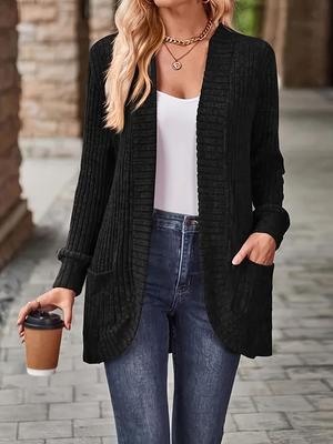 Cardigan lavorato a maglia da donna taglie forti, tinta unita, a maniche lunghe