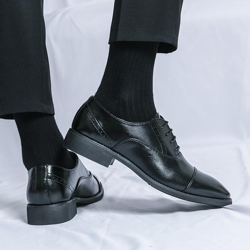 All-match Pointy Business Men's Shoes Lace-Up Mens Slip on Oxfords Shoes Leather Male Black Dress Shoes Handmade Coiffeur Shoes