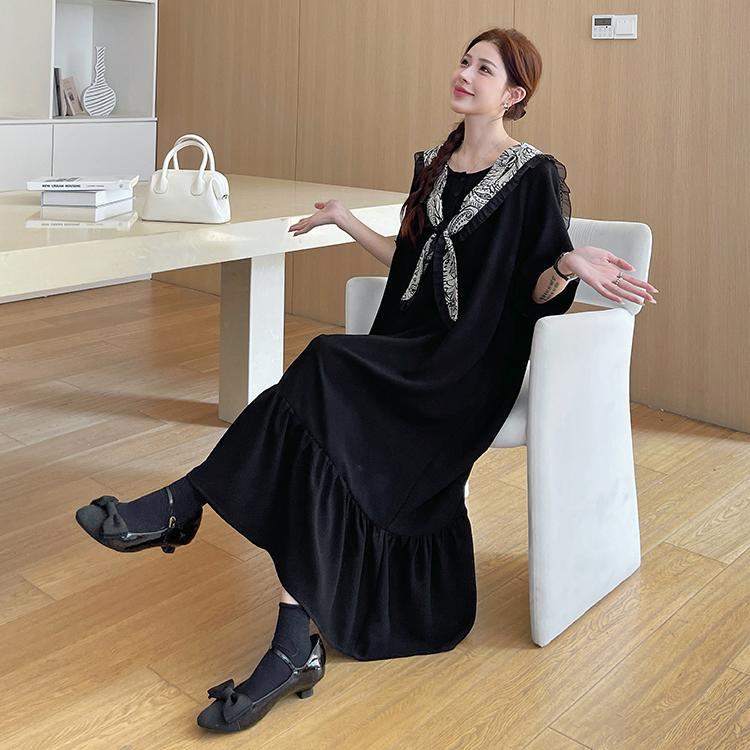 Dimanaf Summer Women Plus Size Short Sleeves Elegant Dress Loose 2025 Vintage Dress Basic Long Casual Shirt Dress