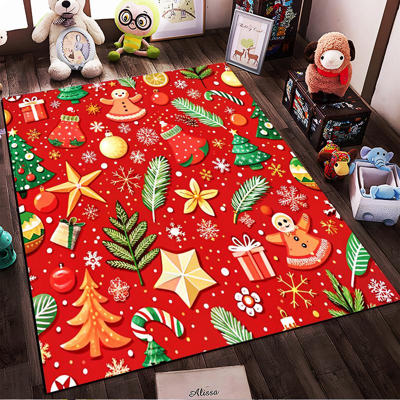Holiday Pattern Rug with Festive Motifs Non-slip Rug Suitable for Living Room and Bedroom Sofas