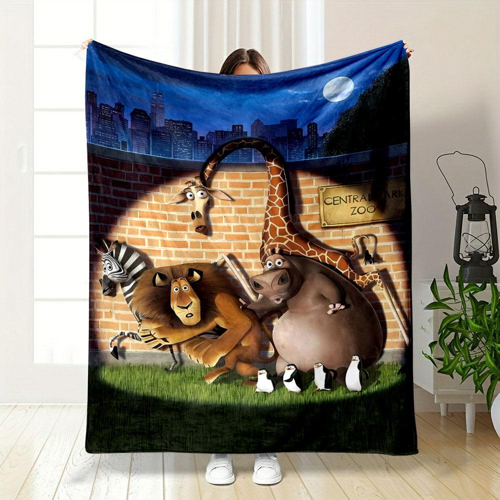 Madagascar Cartoon Characters Blanket Bedroom Blanket for Livingroom Couch Lunch Break Soft Throw for Friend's Festival Gift