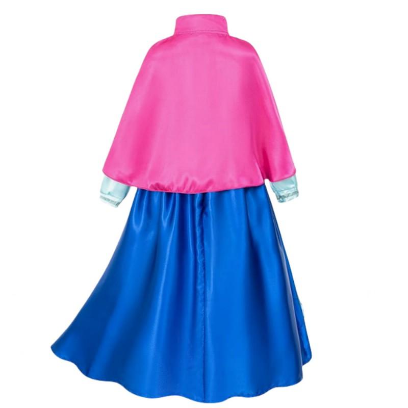 Frozen Anna Cosplay Dress Girls Princess Costume Long Sleeve Satin With Floral Print Kids Party Performance