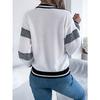 HNXC Autumn Winter V-neck Contrasting Color Striped Lantern Long-sleeved Pullover Sweater Women's Wear