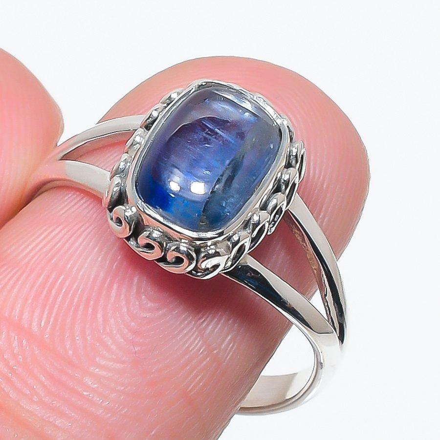 

Кольцо из натурального голубого кианита, ручная работа, чистое серебро 925 пробы, размер 9 s6O64