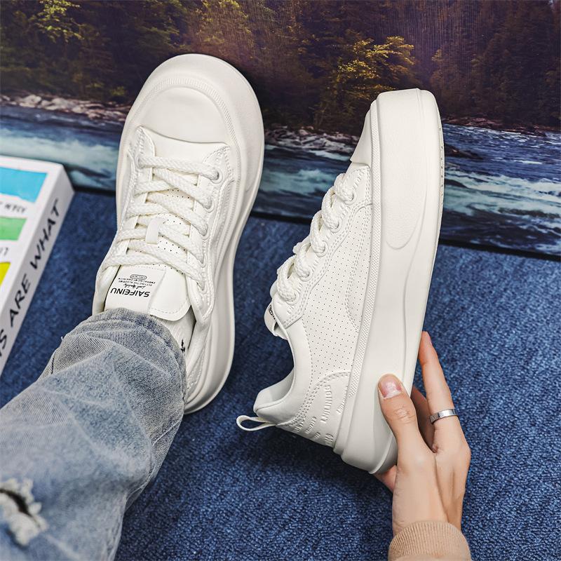 Men's black and white big head round head shoes men's shoes summer niche fashion new thick-soled versatile casual shoes low-top board shoes