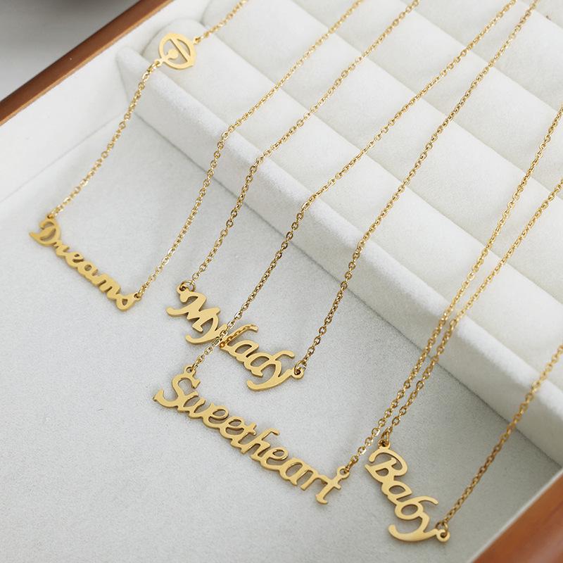 European & American High-End Titanium Steel Gold Letter Pendant Necklace for Women