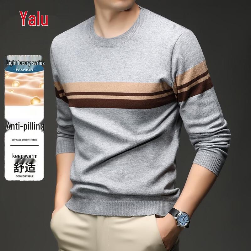 Yalu Men's Crewneck Striped Knit Sweater