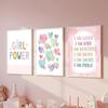6Pcs Pink Boho Sun Rainbow Wall Art Colorful Heart Pattern Poster Prints Girl Power Canvas Pictures for Toddler Nursery Girl Kids Room