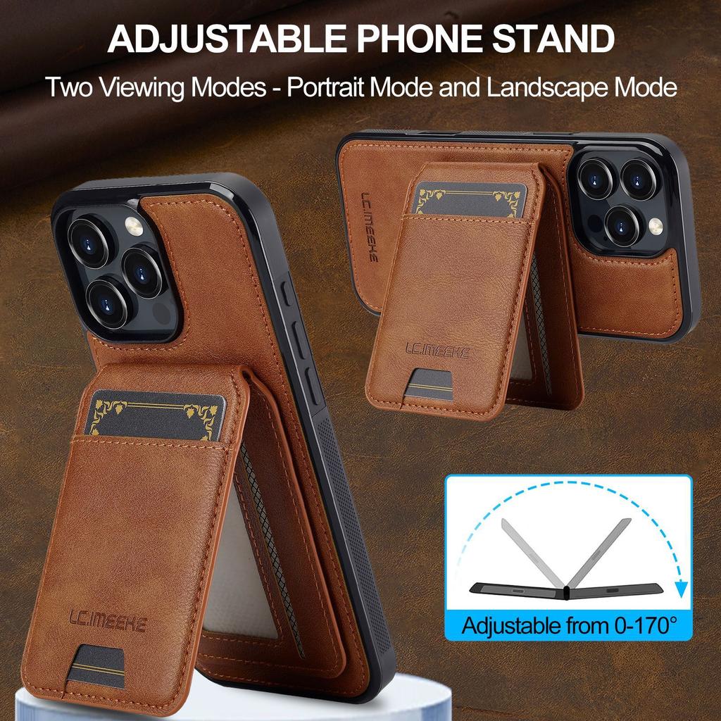 Compatible with iPhone 16 Pro magnetic card holder leather case, 15 Plus protective case, 14 Max, Apple 17 detachable phone case