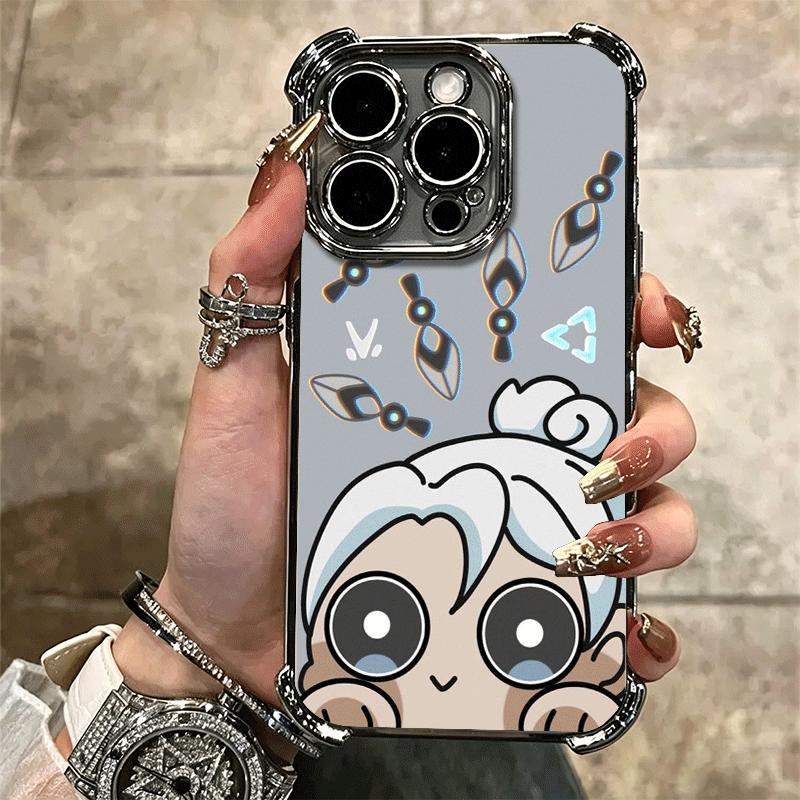V-Valorant Cute Catoon Plating Phone Case For Iphone 16 17 Pro Max Air 16E 14 15 Plus 12 13 Mini Anti-Fall Airabag Cover