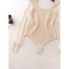 Foreign Trade Original Order Square Collar Pure Desire Chiffon Long sleeve One-Piece Briefs Autumn and Winter Inner wear Sexy Slim fit Knitted Top