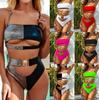Metal Buckle Crocodile Pattern Bandeau Bandage Bikini Swimsuit