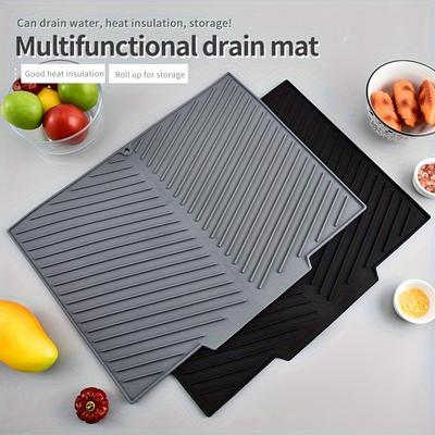 [1pc Tapis de Drainage de Cuisine Antidérapant] 1pc Tapis de Drainage de Cuisine Multifonctionnel Antidérapant à Séchage Rapide | Tapis en Caoutchouc Résistant à la Chaleur pour Vaisselle, Ustensiles & Tasses