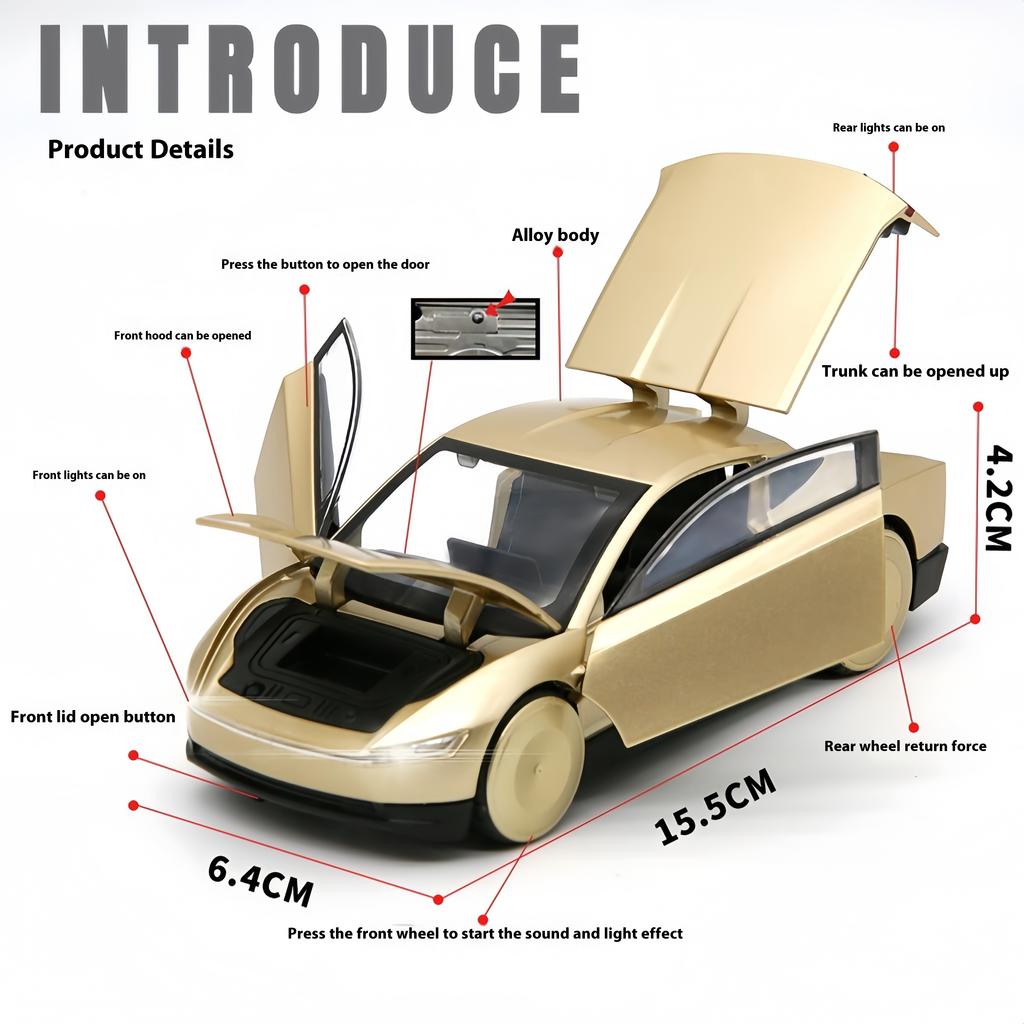 Simulation 1/32 Tesla Cybercab ROBOTAXI Metal Die Cast Car Model, Desktop Decoration Ornaments, Children's Toy Cars, Boys Gifts