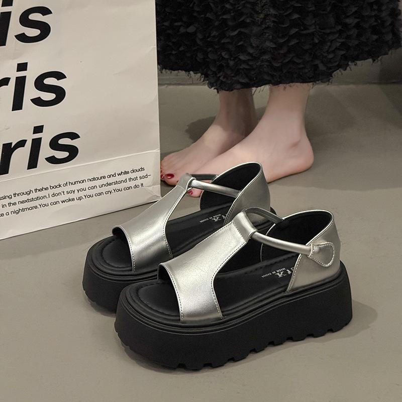 Summer new retro style thick-soled wear-resistant leather surface fish mouth deodorant non-slip sandals women's shoes