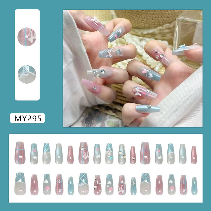 

Клетчатый французский румянец любовь звезда бант милый градиент съемные накладные ногти 30 штук