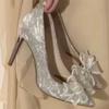 High heels women's new silver wedding shoes rhinestone sequined bow stiletto 18-year-old adult gift shoes