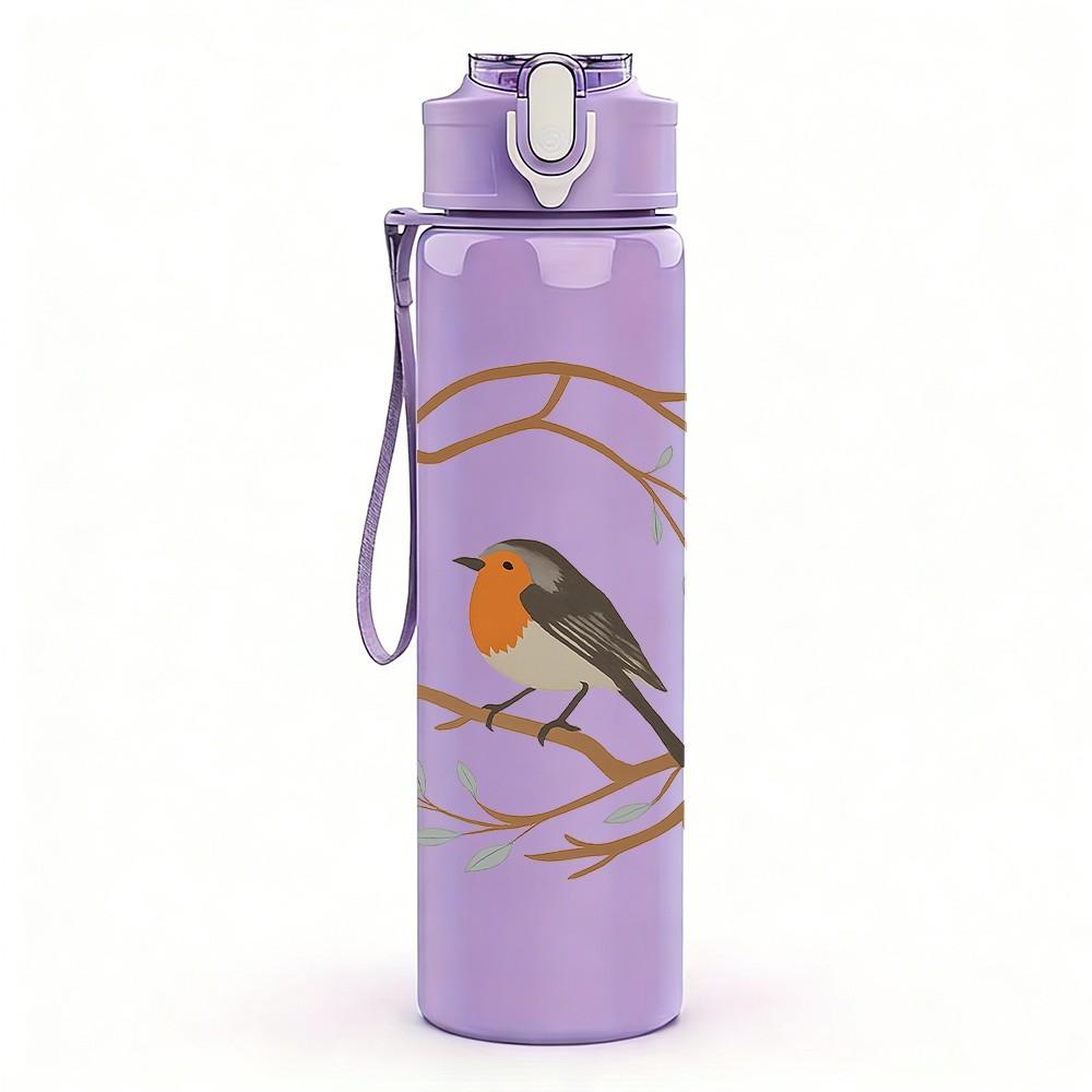 1PC Wreath Robin Bird Print 750ml Color Plastic Sports Water Bottle Leakproof Flip Straw Lid Suitable for Sports Office Home Use