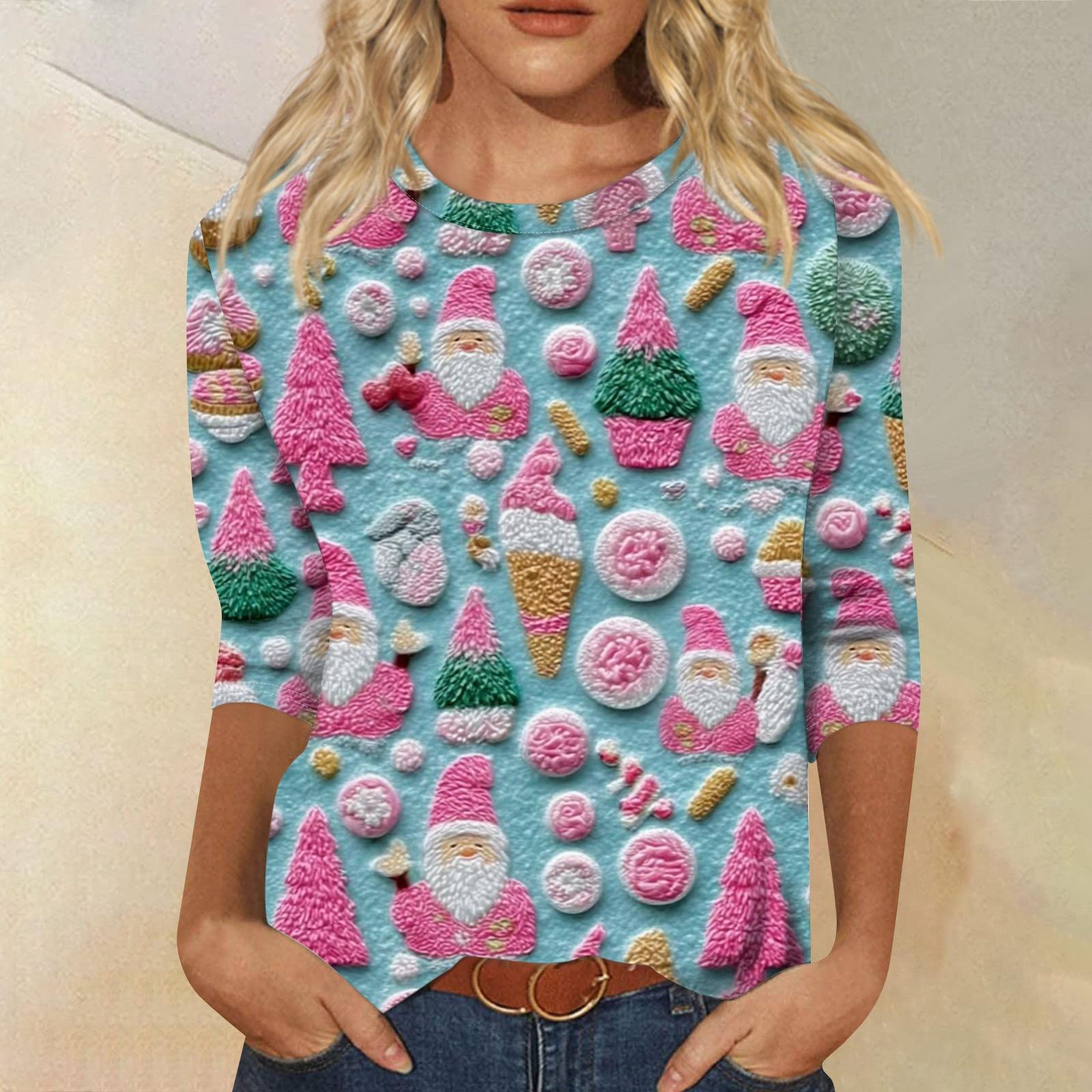 

Женская модная повседневная свободная футболка с круглым вырезом и рукавами 3/4 с принтом, женский топ L