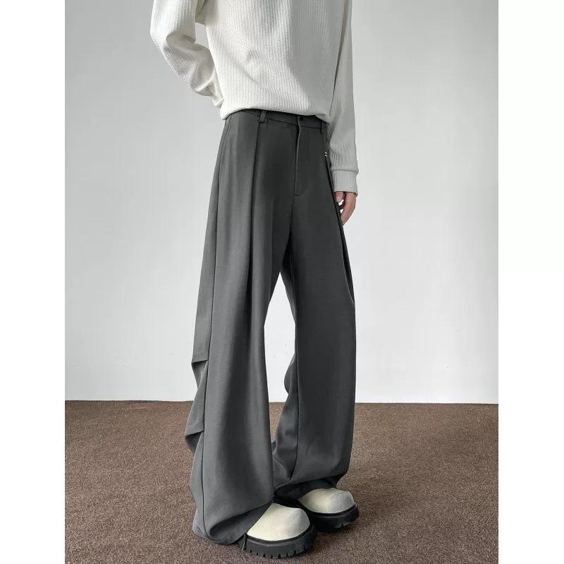 Old Qian Feng A-word pleated trousers men's spring and autumn American trendy brand pendant suit pants retro slightly elongated pants