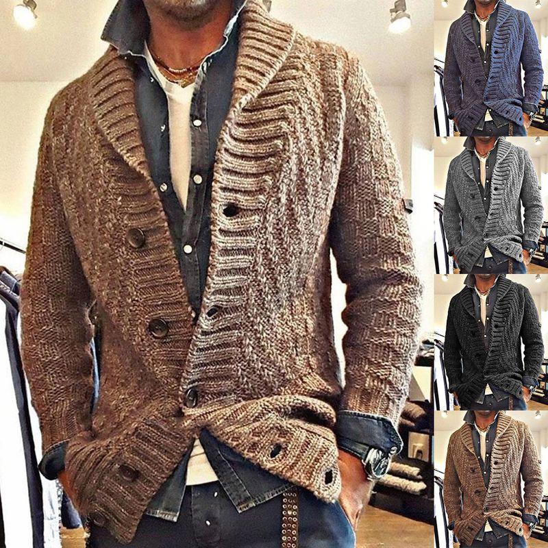 

New Autumn and Winter Sweaters Men s Retro Lapels Knitting Outwear Amazon Sweater Cardigan Cross-Border European and American Style Men s Clothing Black XXXL