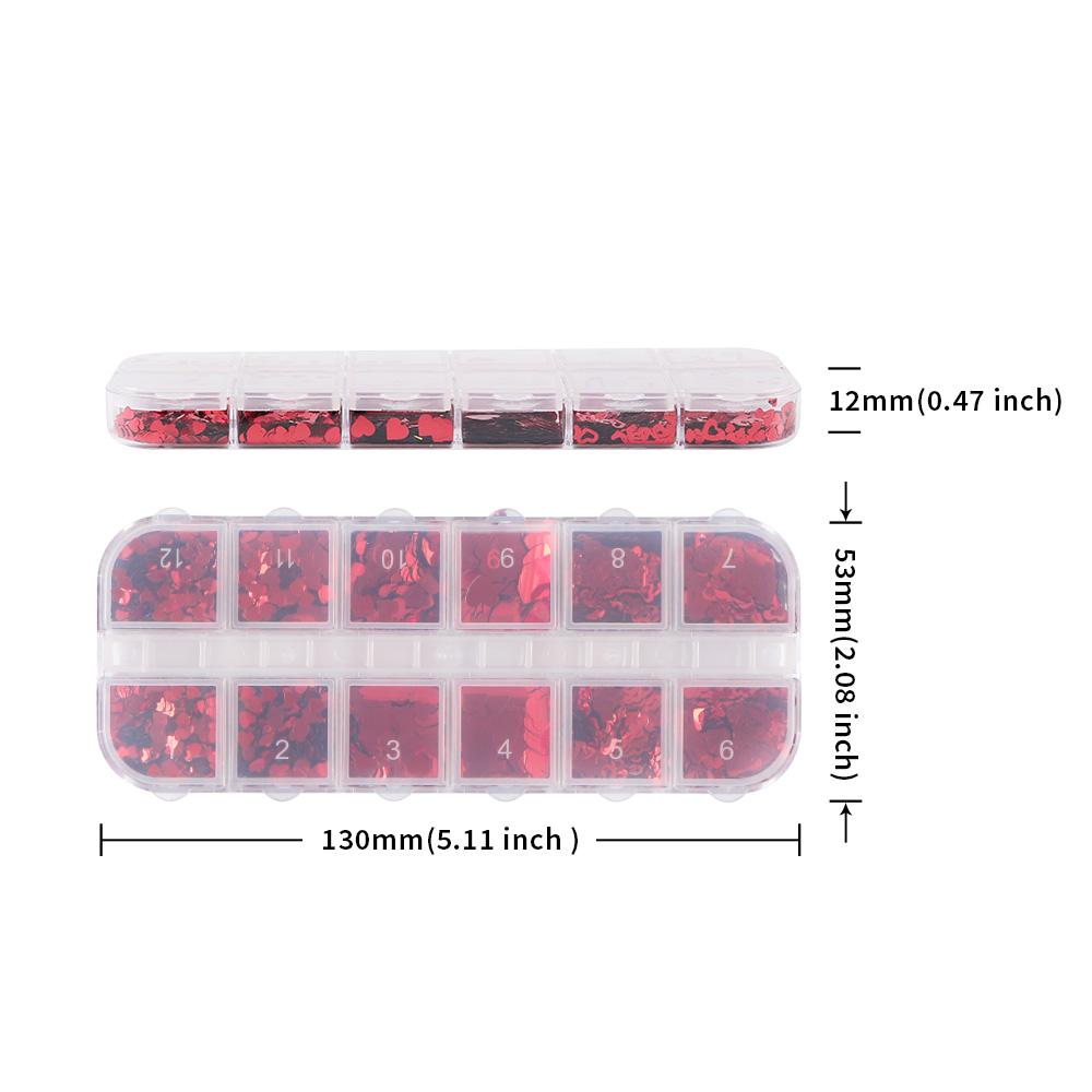 12 Gitter Valentinsrot Liebesherz Pailletten Nailart Flocken Kreuze Dekoration für Gel-Maniküre Zubehör Nagelstylist Zubehör