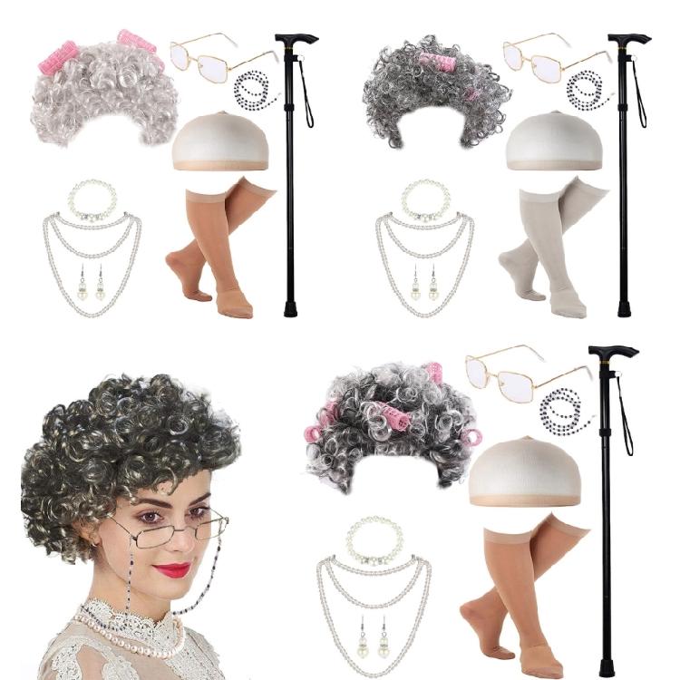 Grandma Costume Set Old Lady Costume Outfit Girl Halloween Old Lady Costume Set