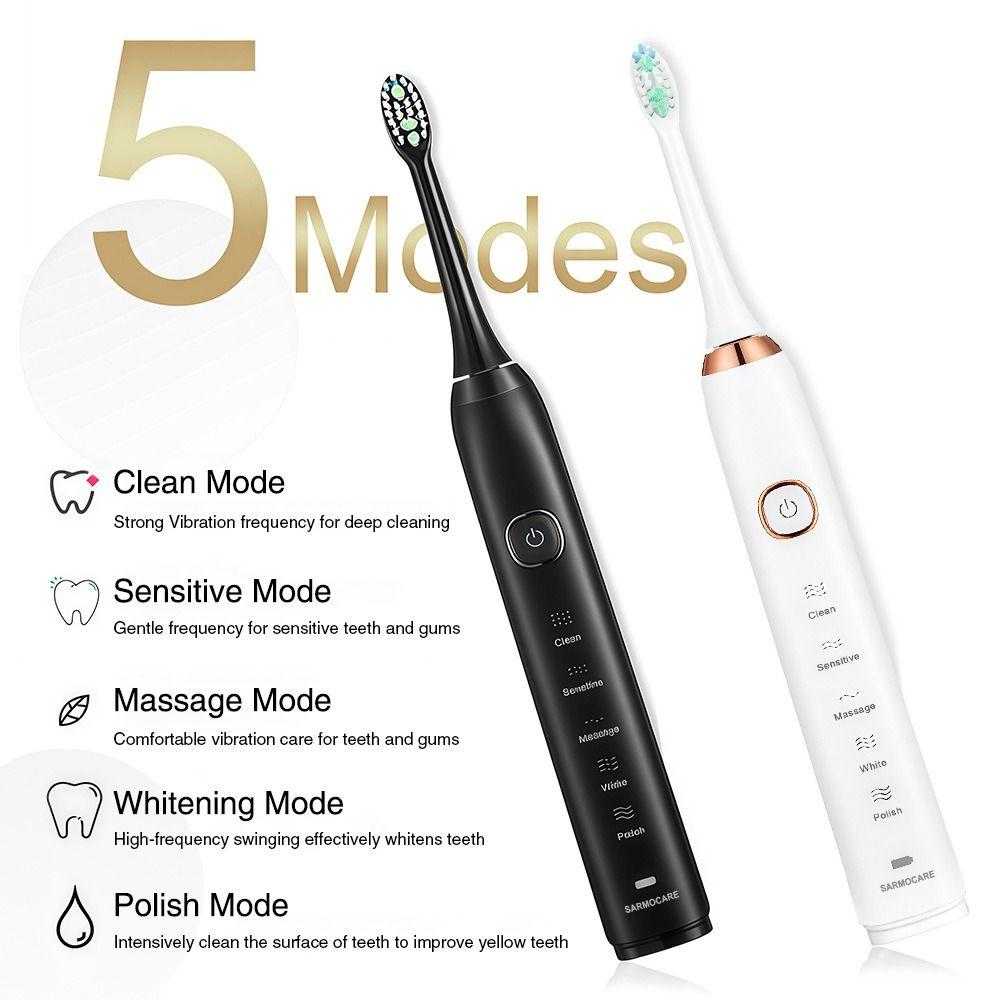 

with 8 Replacement Heads Ultrasonic Electric Toothbrush 5 Modes Tooth Cleaner Household білий
