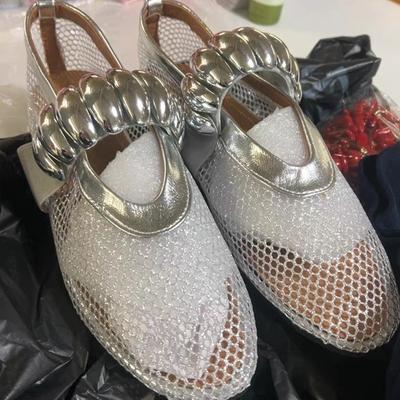 Pantofi simpli cu plasă de pescuit, cu cataramă metalică decorativă, cu talpă plată, cu design Mary Jane, respirabili, la modă