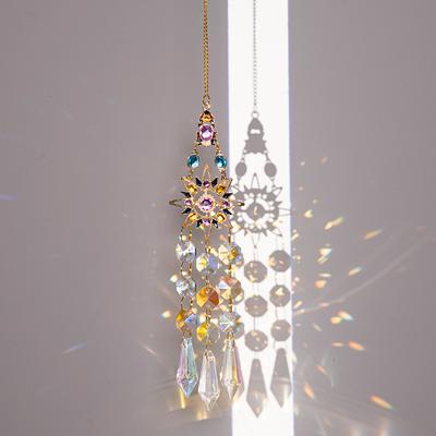 Crystal Suncatcher Pendant Sun Moon Rainbow Prisms Wind Chimes Vintage Window Hanging Light Catcher Home Garden Craft Decoration