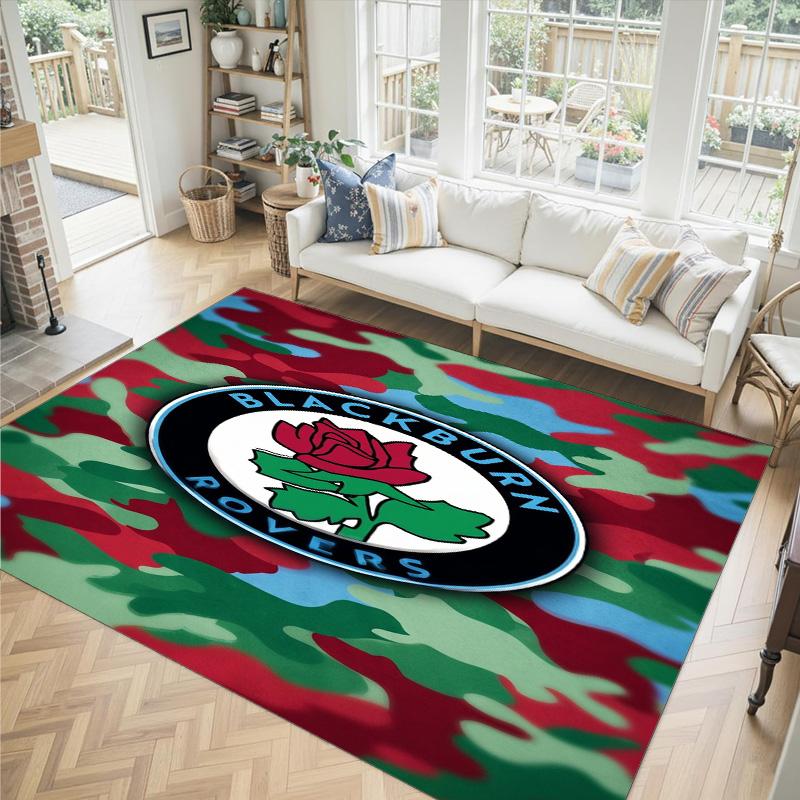 Blackburn Rovers Football Design Crystal Velvet Carpet Cozy Non?Slip Printed Rug For Bedroom Living Room Entrance